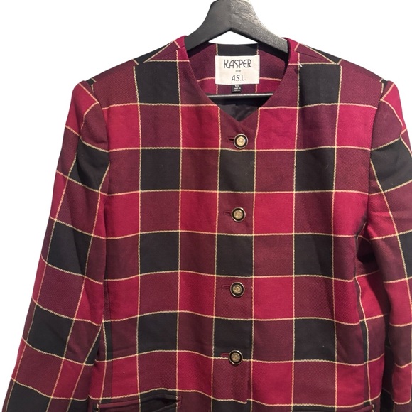 Kasper ASL Red Vintage Plaid Blazer Jacket Size 10 - Picture 3 of 11